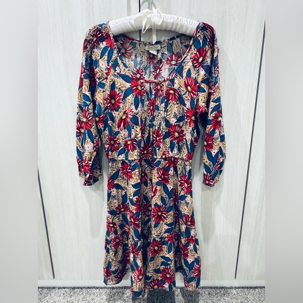Lucky Brand Floral Midi Dress - Red and Blue